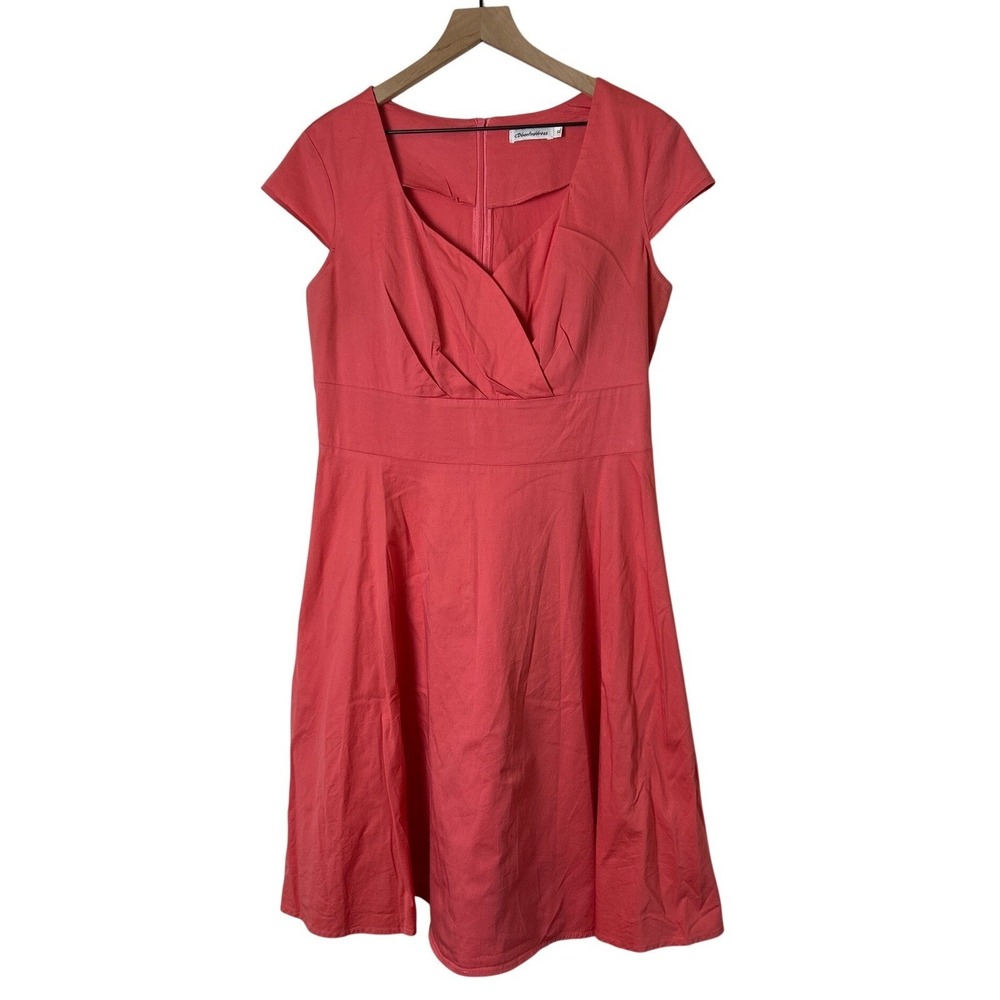 Bbonlinedress Womens Retro Cap Sleeve Fit and Flare A-Line Dress Size XL Coral